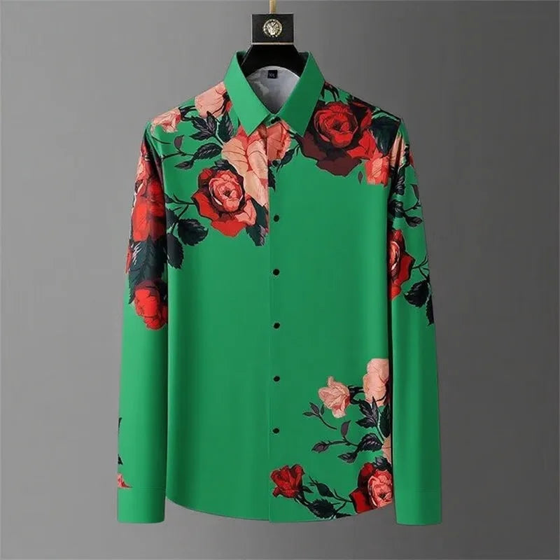 12 Colors Men's Vintage Floral Print Long Sleeve Shirt Spring Daily Going Out Clothing High Quality Luxury Print Lapel Shirt 6XL