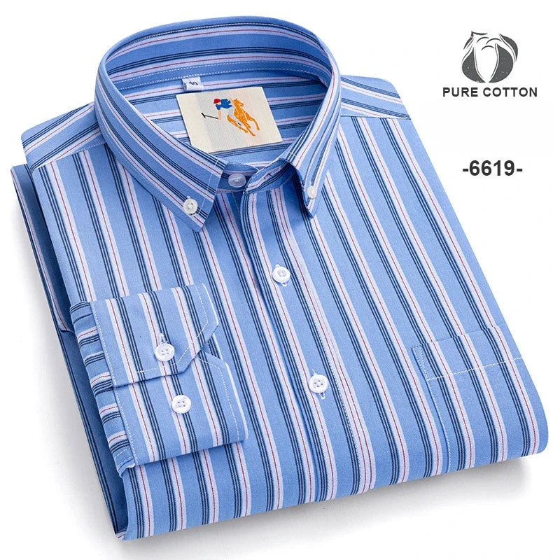 New in Shirt over 9XL 100%Cotton Long-Sleeve Shirts for Men Slim Fit Casual Plain Shirt Soft Striped Thin Korean Popular Clothes