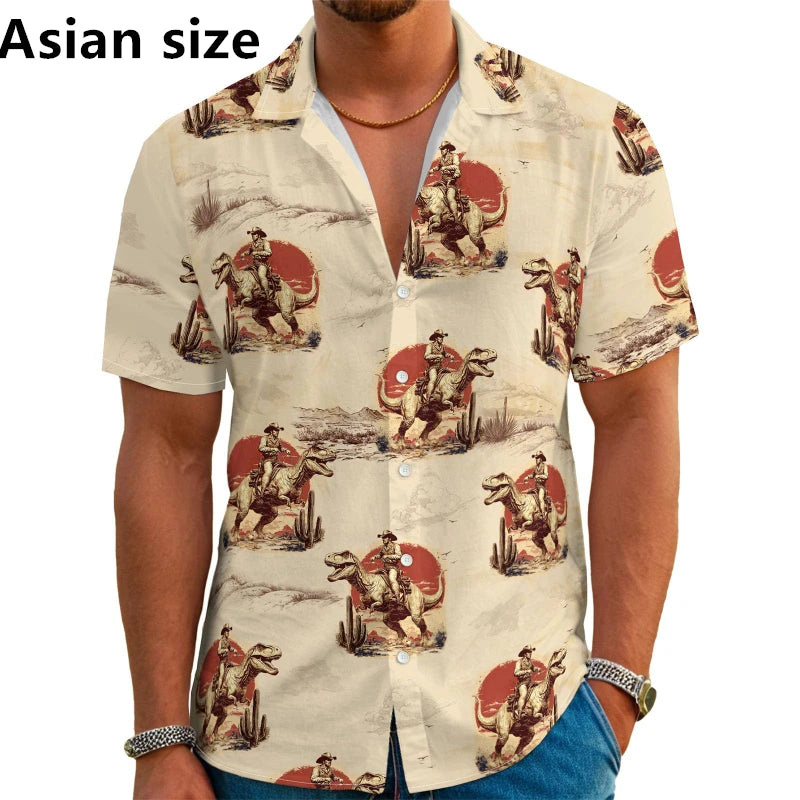 Men's Hawaiian Shirt 3D Palm Print Aloha Shirt Beach Tropical Vacation Short Sleeve Button Down Shirt Fashion Y2k Men Clothing