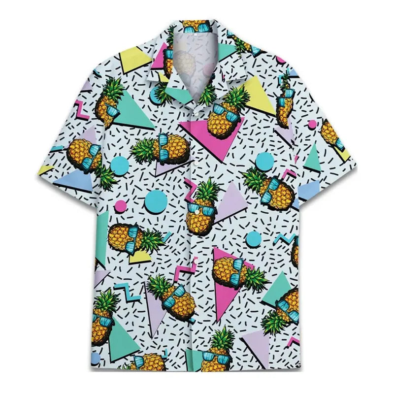 80s 90s Retro Rubber Duck Hawaii Shirt For Men Funny Memphis Style Print Loose Button Shirts Relaxed Street Novel Design Blouse