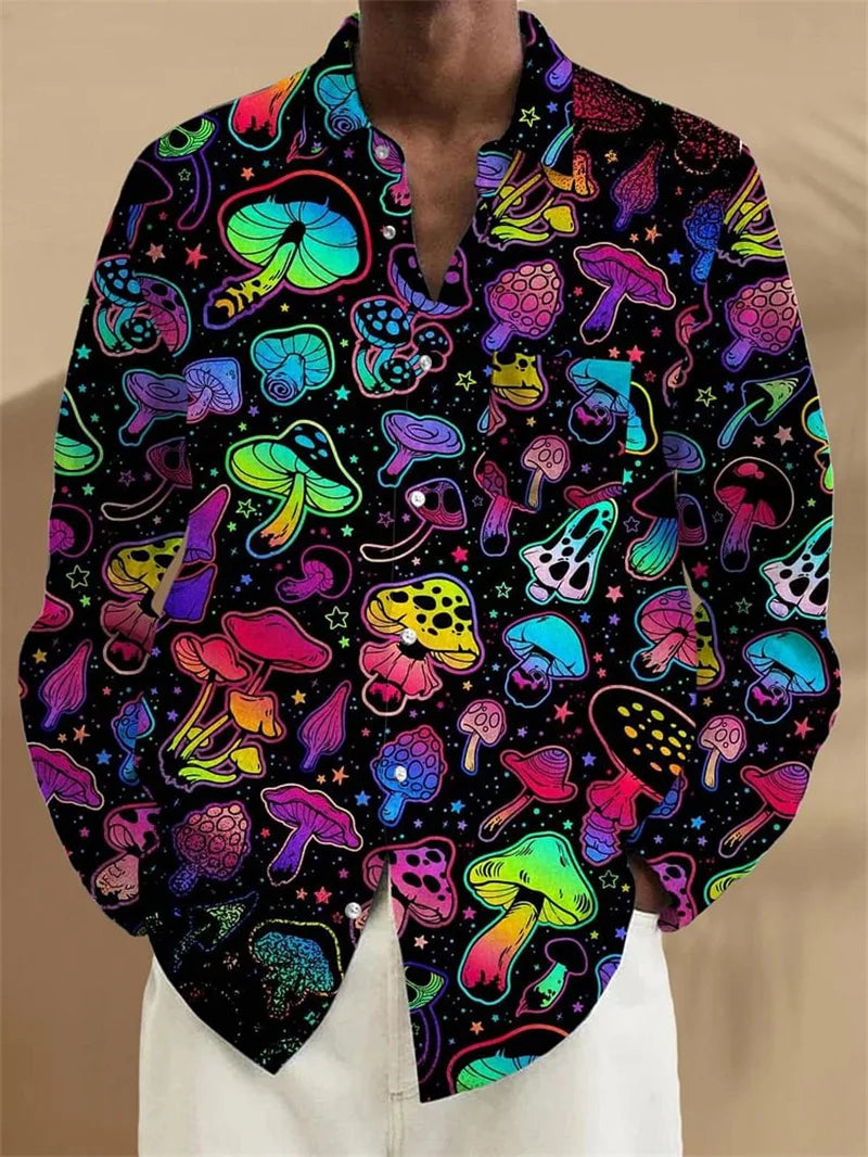 2025 Men's Hawaiian Shirt Party Harajuku Shirt Fashion Printed Long Sleeve Beach Top Men's Clothing