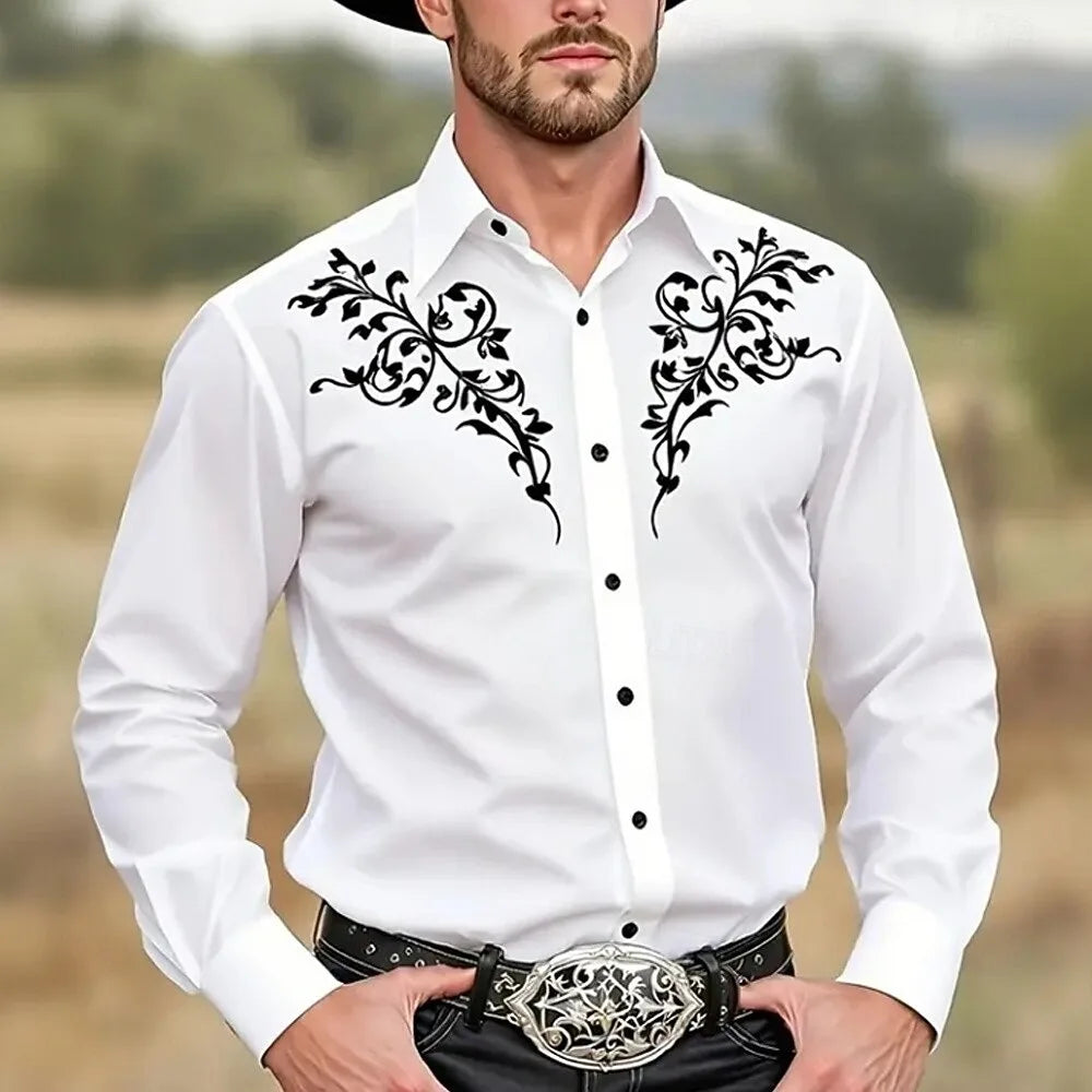 New classic vintage men's shirt four seasons must-have casual flip-over button ethnic style printing new series