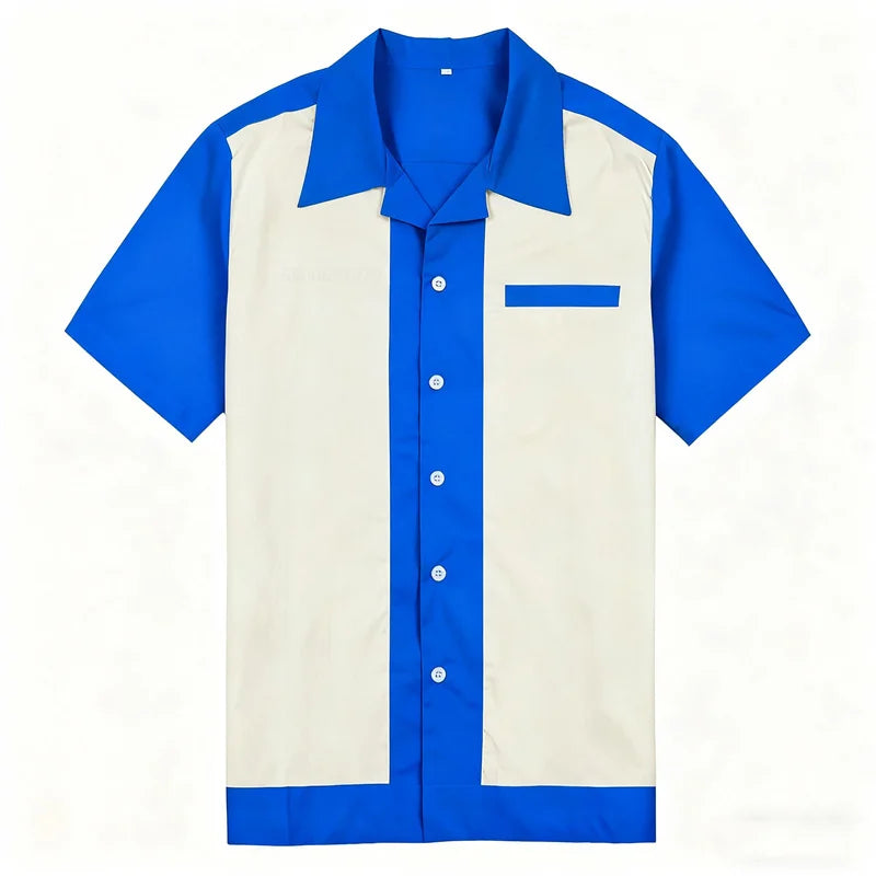 Men's casual bowling lapel short-sleeved shirt, daily sports shirt, comfortable and breathable club clothing, fast delivery