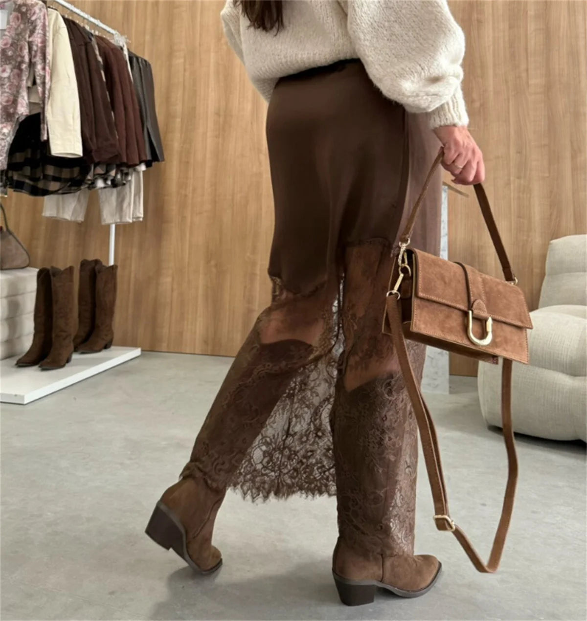 Sexy Lace Patchwork Slim Skirts Women 2025 New In Autumn Spring Solid Hollow Skirt Lady Party Club Evening Clothing Street Chic