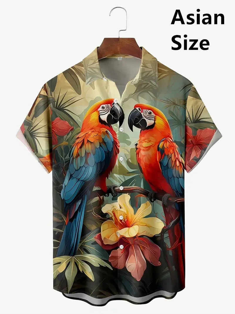 Tropical Coconut Tree Pattern Men's Short Sleeve Button Down Lapel Shirt For Summer Resort Holiday Hawaiian Style Oversized Tops