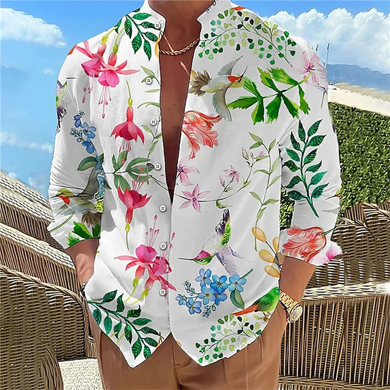 Men's long sleeve shirt High quality 3D printed shirt, floral pattern, spring and autumn, casual and stylish, comfortable fabric
