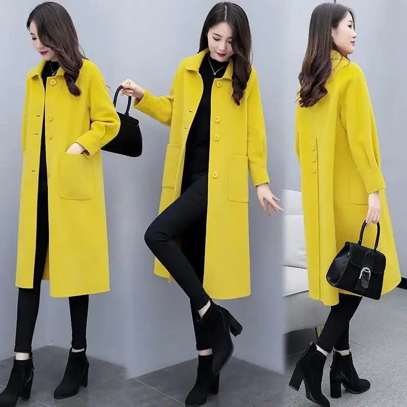 Fashionable Oversized Woolen Coat Women's Simple Style Korean Version Autumn Winter New Arrival Straight Cut Mid-Length Polo...