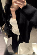 Round-neck 100 pure cashmere knitted cardigan women autumn and winter with a thick black sweater  a wool base coat