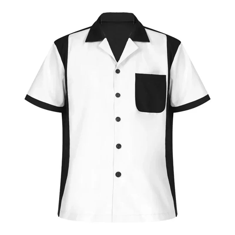 2025 Summer New Men's Bowling Shirt Vintage Short Sleeve Button Lapel Shirt Casual Multicolor Striped Shirt Fast Shipping