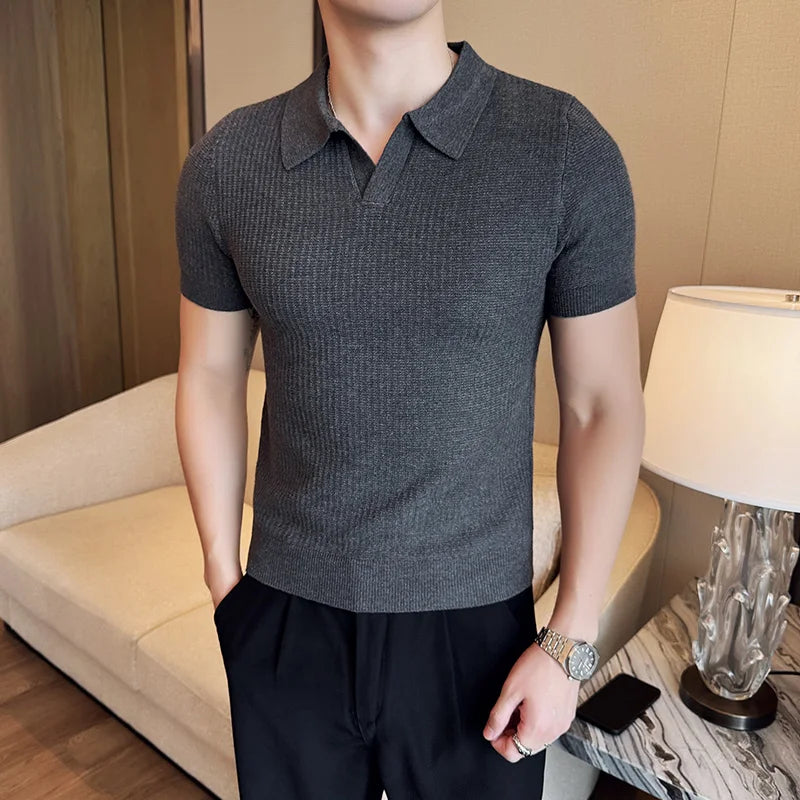 Pull Homme Autumn Winter Short Sleeve Polo Style Short Sleeve Sweater Mens Clothing 2024 Slim Fit Casual Knitted Men's Sweaters