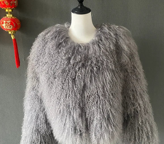 2025 Autumn Fashion Warm Short Real Mongolia Sheep Fur Jacket Women Plus Size Curly Lamb Fur Jacket Female