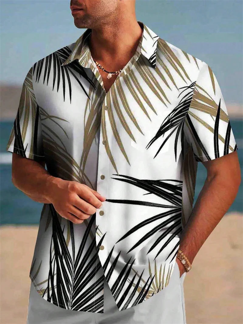 2025 Hawaiian men's short sleeved shirt casual slim fashion shirt luxurious black social retro fun clothing