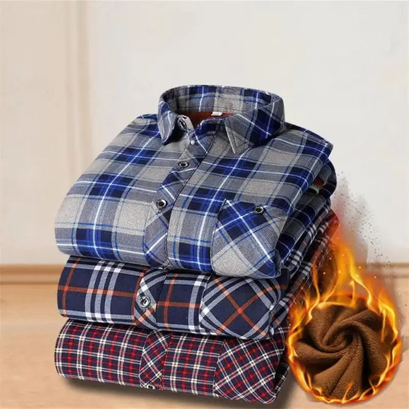 New Autumn and Winter Men's Fleece-lined Long Sleeve Shirt Business Casual Fashion Comfortable Non Ironing Versatile Top