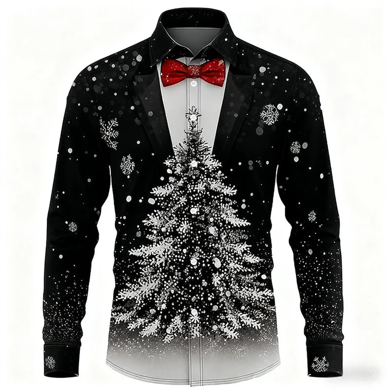 Men's Christmas shirt, casual fashion design, holiday party men's top, long sleeve lapel men's high-end clothing XS-6XL size