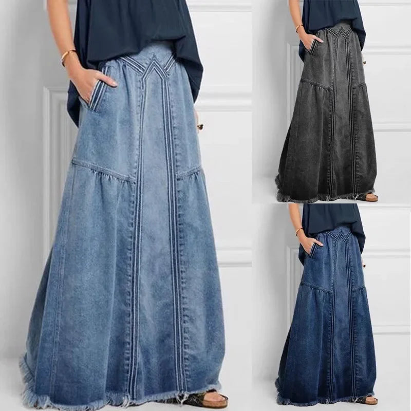 High-Waisted Long Dress Women's Autumn/Winter European And American Cross-Border Style Denima Material Simple Versatile Skirt