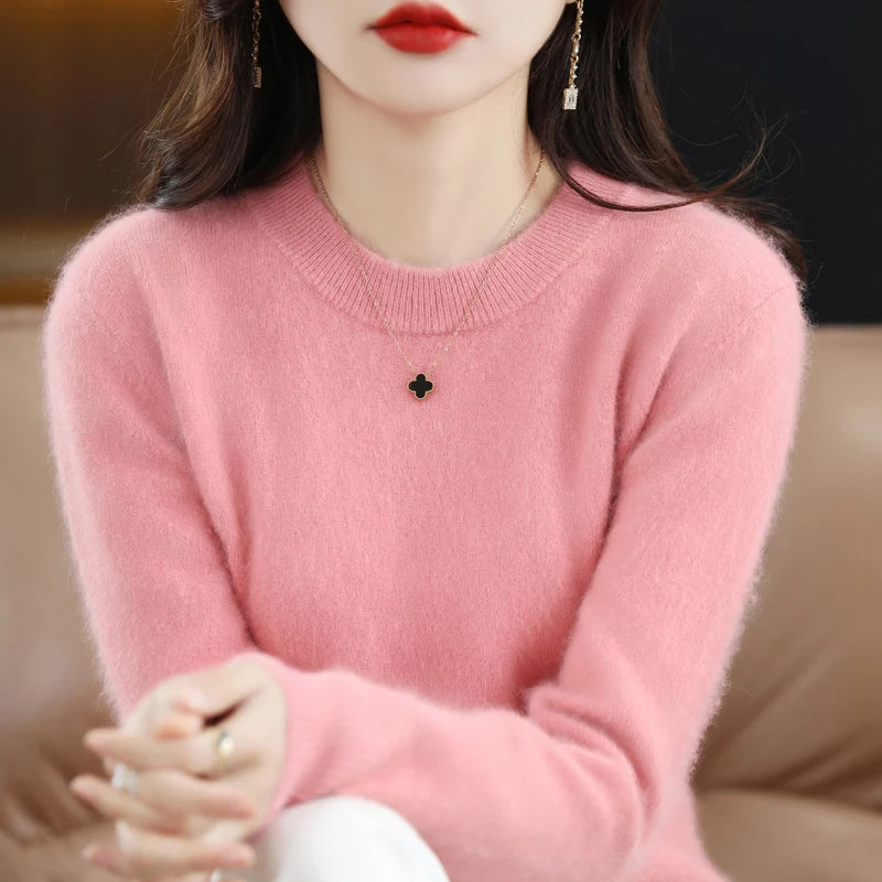 Winter Women Sweater 100% Mink Cashmere Half Turtleneck Knitted Pullovers Loose Soft Warm Female Long Sleeve Solid Jumper S-XXL