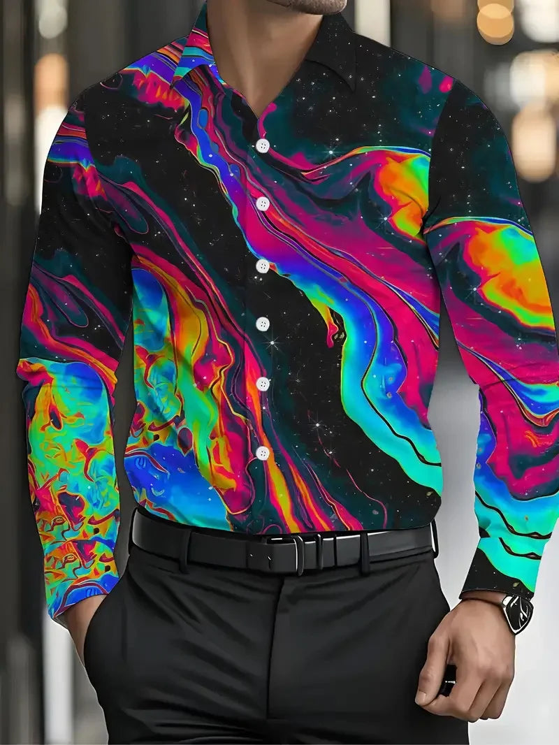 Men's Vintage 3D Printed Cowboy Shirt, Long Sleeve Shirt, Outdoor Street Fashion Classic Shirt New Western