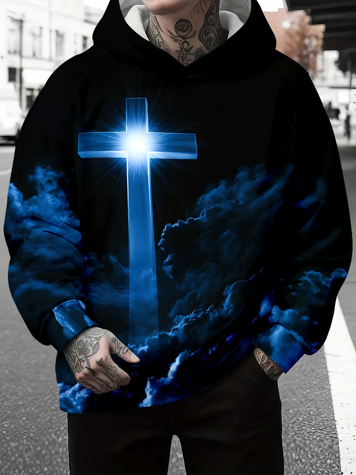 Man Hoodie Jesus Print Sweatshirts Long Sleeve Fall Spring Hoodies Casual Pullover Outdoor Oversized Tops Childs Men's Clothing