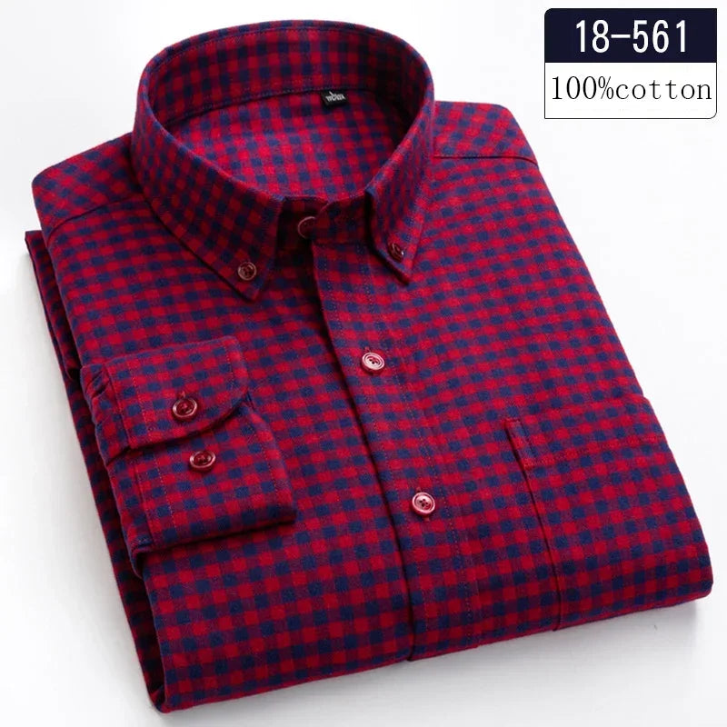 New in shirt high quality 100%cotton sanding long-sleeve shirts for men slim fit casual shirt soft designer plaid casual clothes