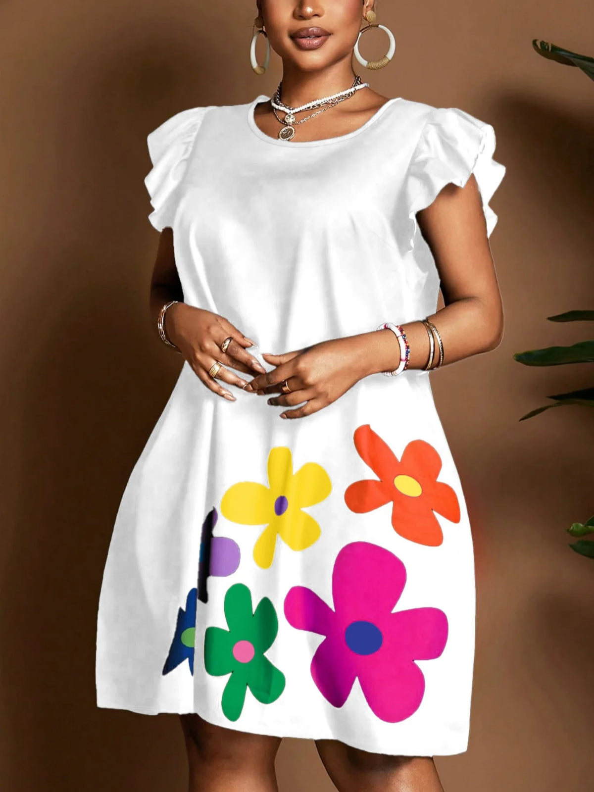 Large Fashion New Round Neck Flower Printed Casual Dress