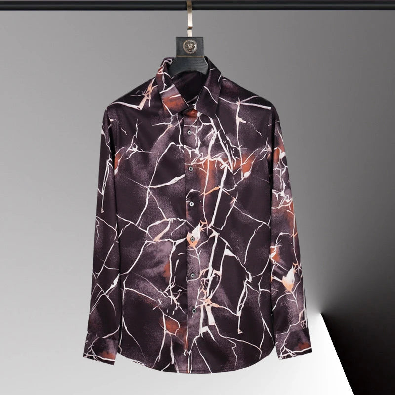 2025 new men's shirt 3D printed men's shirt casual long-sleeved lapel fashion design loose top large size xs-6xl soft fabric