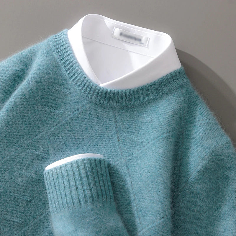 ATTYYWS  100% Merino wool men's pullover O-neck sweater casual knitted solid color autumn and winter men's new wool sweater
