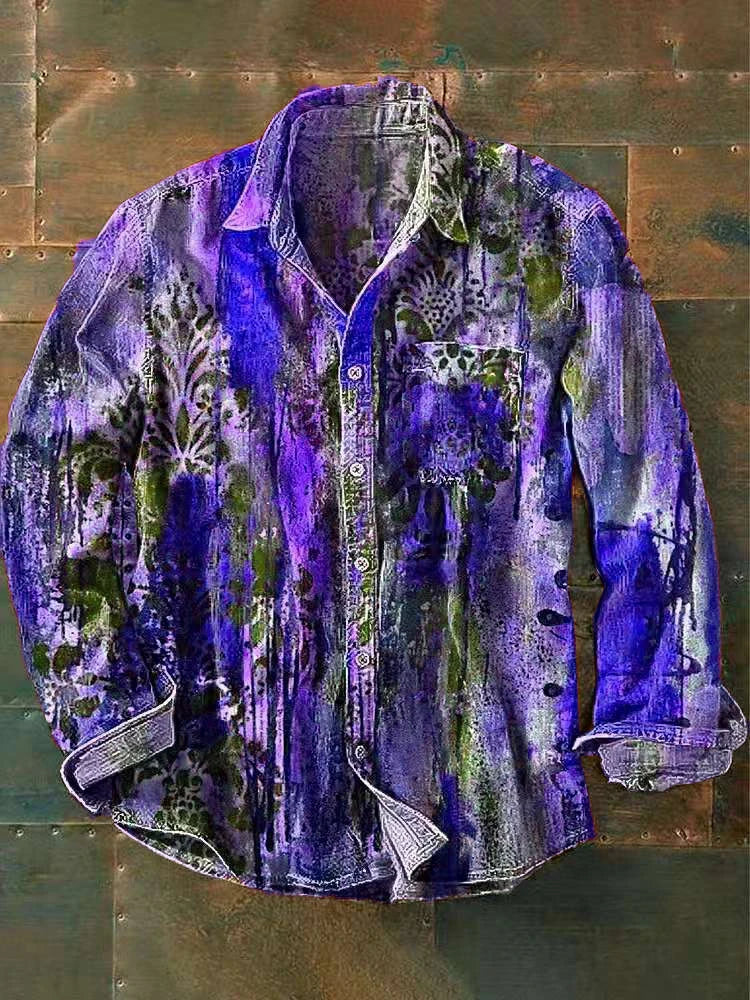 Men's Long Sleeve Shirt Brand New Fashion Casual, 100% Linen Versatile, Fashionable, Printed, Pocket Summer
