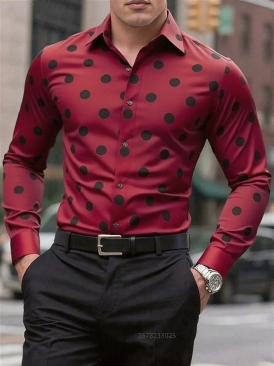 Men's Shirt Long Sleeve Shirt Spotted Lapel Button Casual Outdoor Breathable Comfortable Fashion Trend New Versatile Clothing