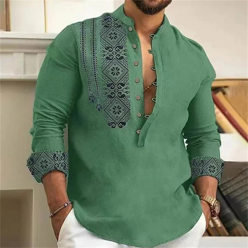Men's Shirt 3D Floral Print Lapel Long Sleeve Men's Tops Vintage 2025 Street Trend Outdoor Fashion Dress Designer XS-6XL