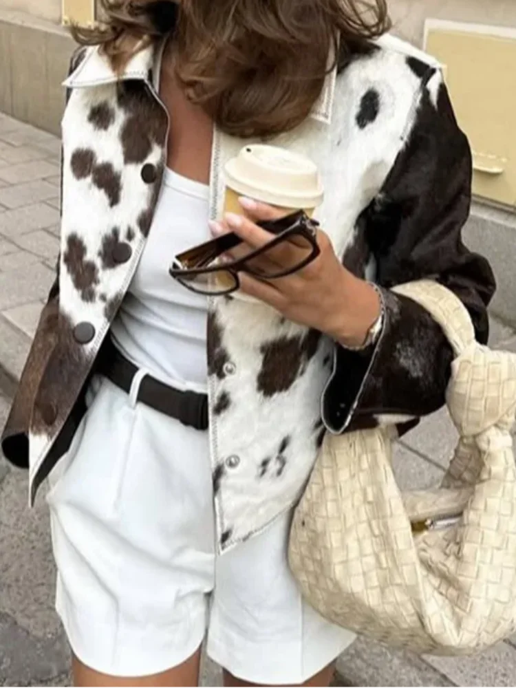 Elegant Print Short Jacket Women Retro Lapel Zippers Long Flare Sleeve Female Outwear 2025 Autumn Fashion Lady Streetwear New