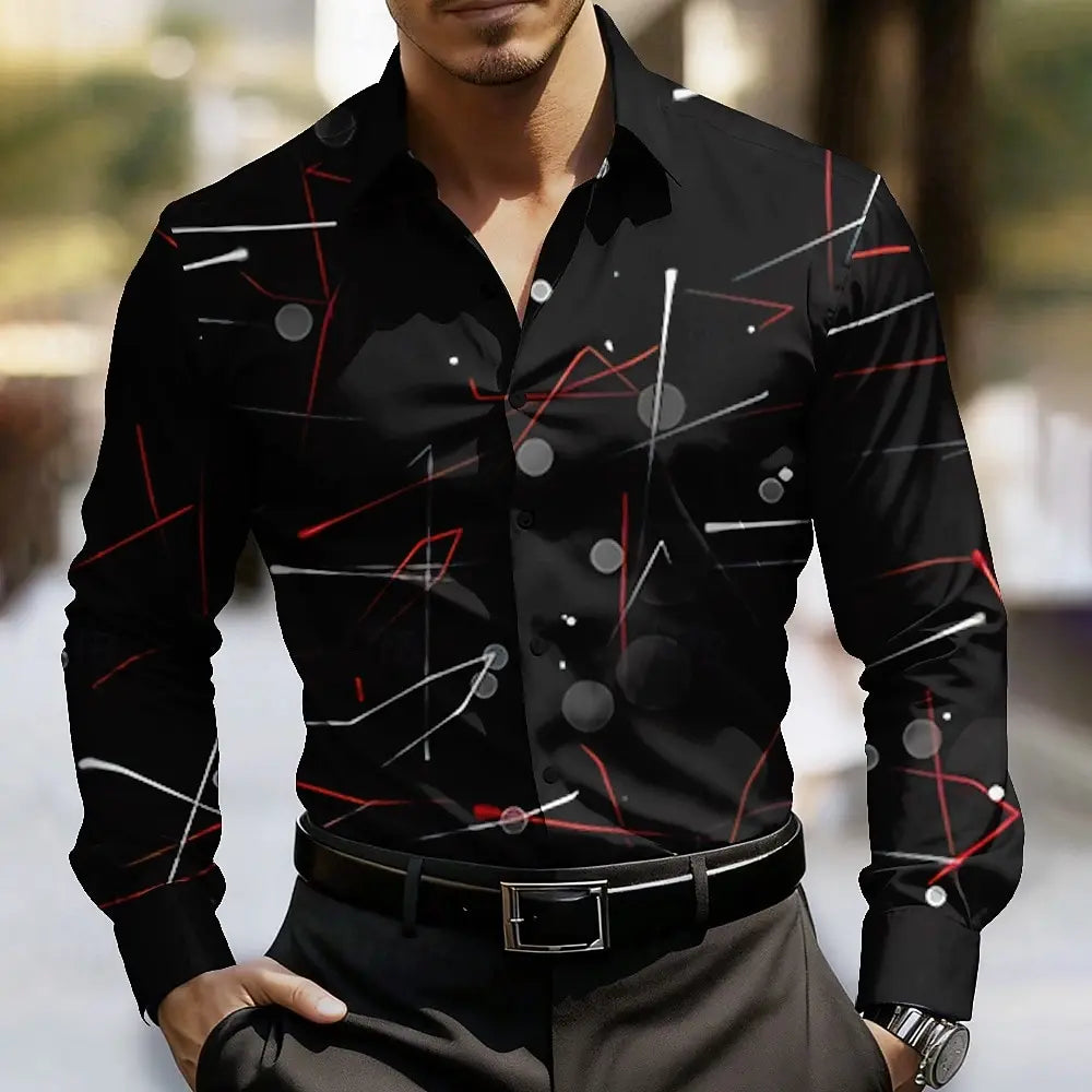 Men's Geometric Pattern Line Abstract Art Shirt Button Up Shirt Long Sleeve Fashion Casual Spring Fall 3D Print Collared Shirts