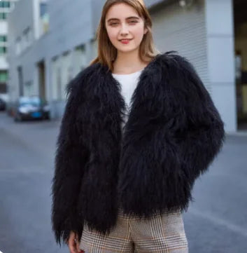 2025 Autumn Fashion Warm Short Real Mongolia Sheep Fur Jacket Women Plus Size Curly Lamb Fur Jacket Female