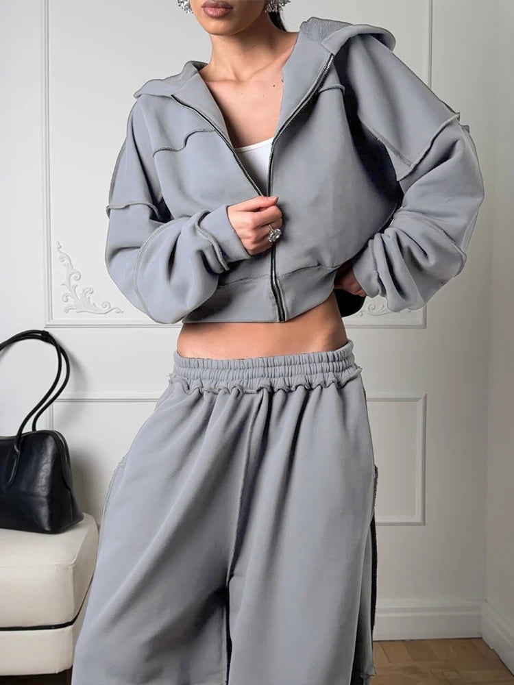 Weird Puss Casual Tracksuit Women 2 Piece Set Panelled Stripes Sporty Simple Hipster Hooded Zip Jacket+Wide Pants Matching Suits