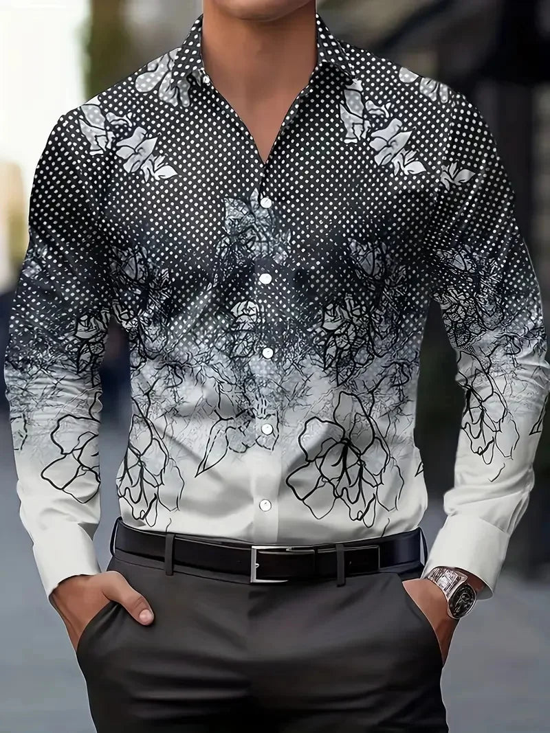 High Quality Men's Leopard Print Button Up Shirt Baroque Chain Anchor Long Sleeved Party Casual Lapel Long Sleeved