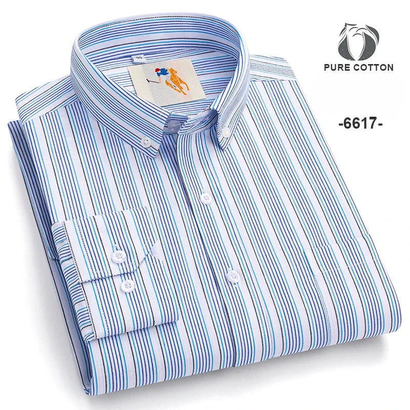 New in Shirt over 9XL 100%Cotton Long-Sleeve Shirts for Men Slim Fit Casual Plain Shirt Soft Striped Thin Korean Popular Clothes