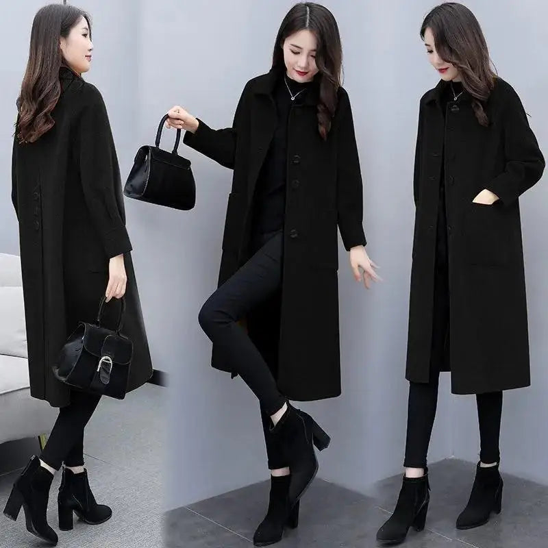 Fashionable Oversized Woolen Coat Women's Simple Style Korean Version Autumn Winter New Arrival Straight Cut Mid-Length Polo...