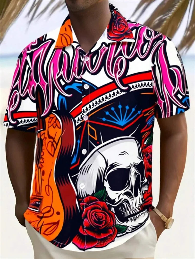 2025 Hawaiian men's short sleeved shirt casual slim fashion shirt luxurious black social retro fun clothing