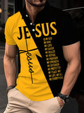 Men's Short Sleeve Lapel Polo Christian Text Printed Colorblocked Shirt Easter Clothing Summer Outdoor Casual Button down Tops