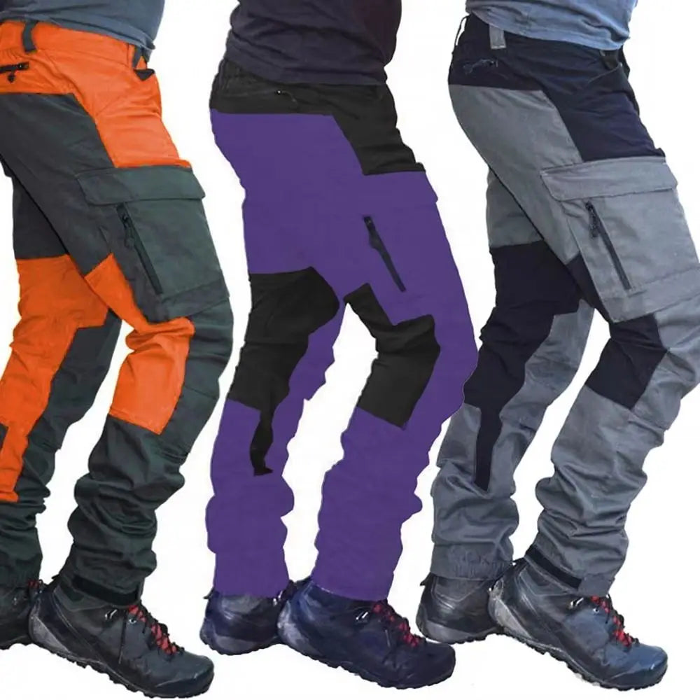 Casual Men Fashion Color Block Multi Pockets Sports Long Cargo Pants Breathable Work Trousers Men Work Trousers Men Clothing