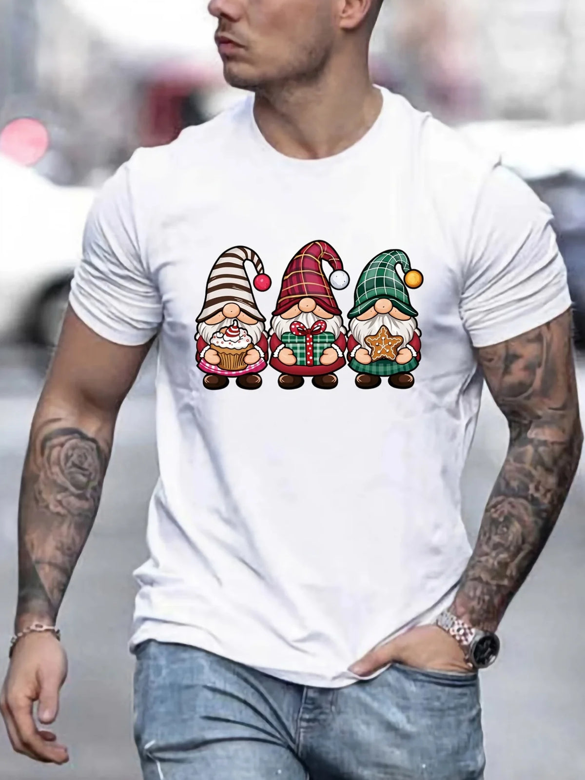 Christmas Festive Gnomes Graphic T Shirts Summer Kids Clothing Men's Shirts Crew Neck Short Sleeve T-Shirts Fashion Man Clothes