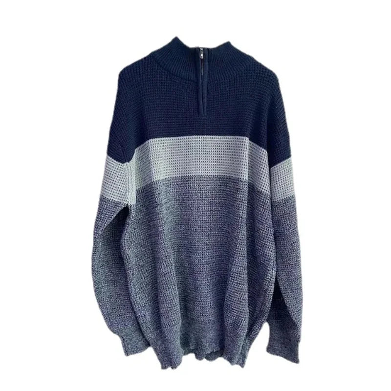 Pullovers Men Knitted Tops Zipper Turn Down Collar Full Sleeve Slim Fit Polo Sweaters Casual Regular Knit Splice Autumn Winter
