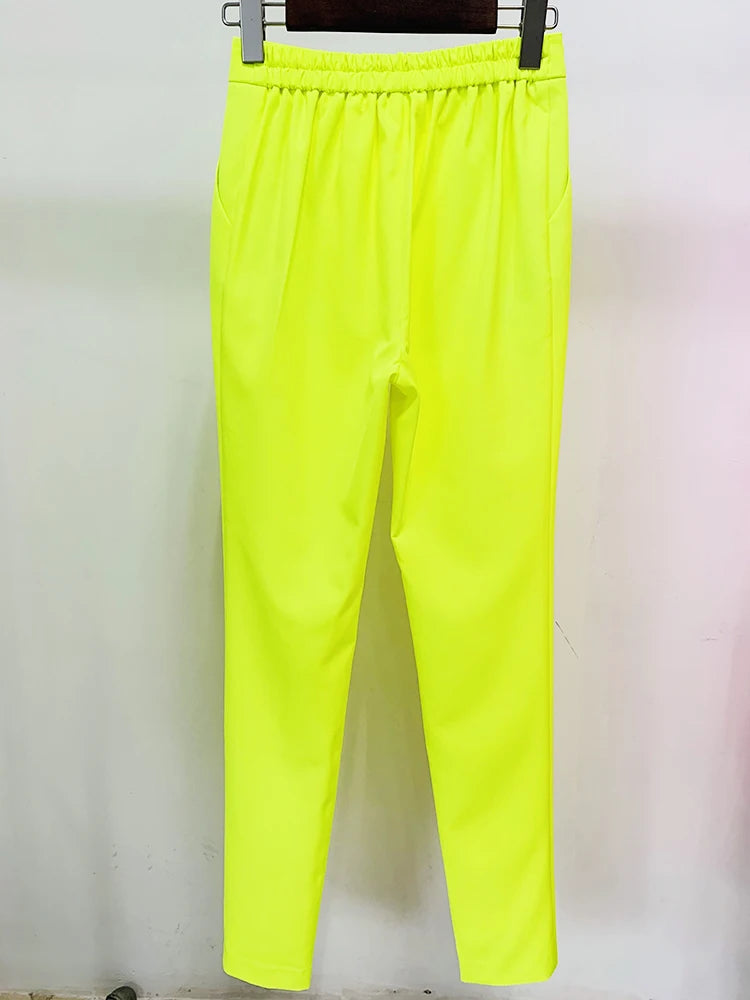 HIGH STREET Newest 2026 Designer Fashion Trousers Women‘s Hot Fluorescein Yellow Pencil Pants