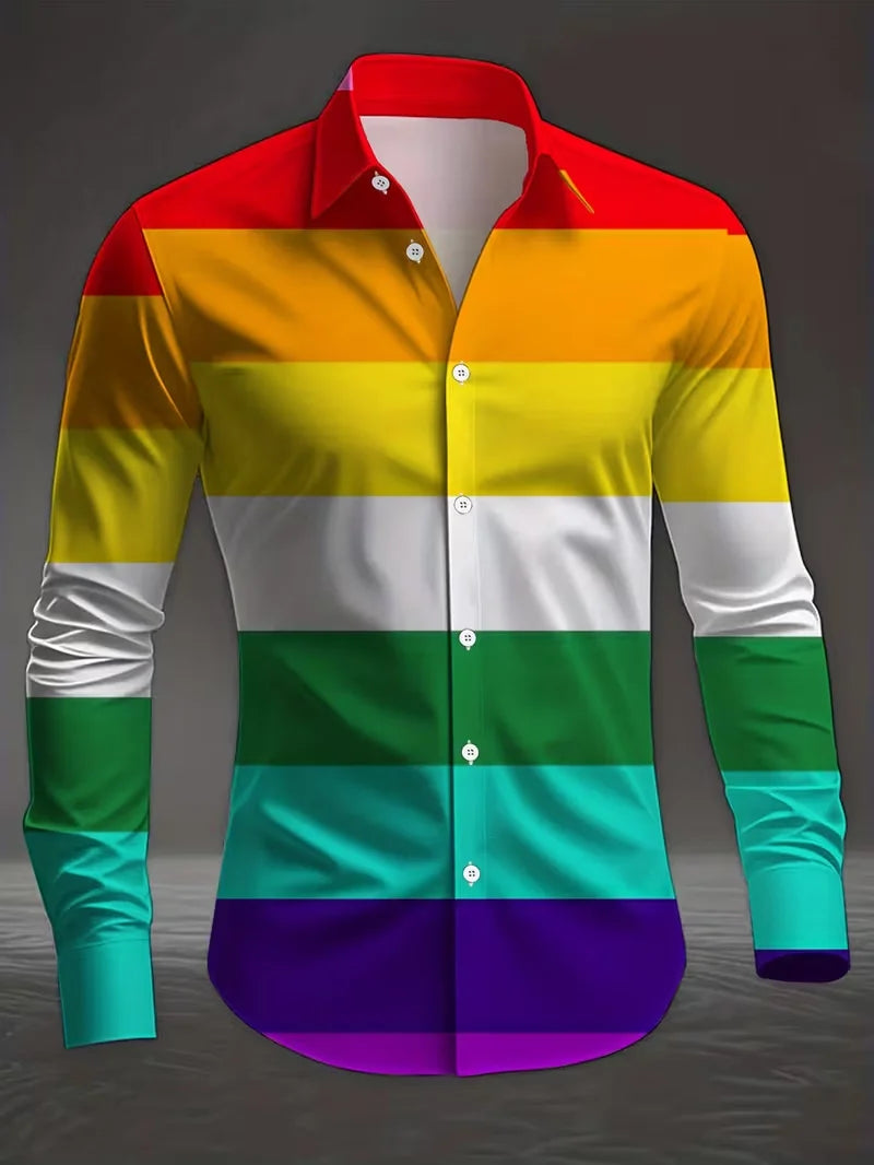 New retro square casual shirt men's abstract printed shirt long sleeved fashionable street shirt design clothing