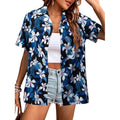 New Women's Short Sleeve T-shirt Fashion 3D Floral Print Hawaiian Style Casual Basic T-shirt Summer Lapel Short Sleeve Shirt