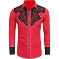 2025Fashion Men's Western Printed Long -sleeved Lapel Single -breasted Shirt Casual Social Men's Club Street Clothing