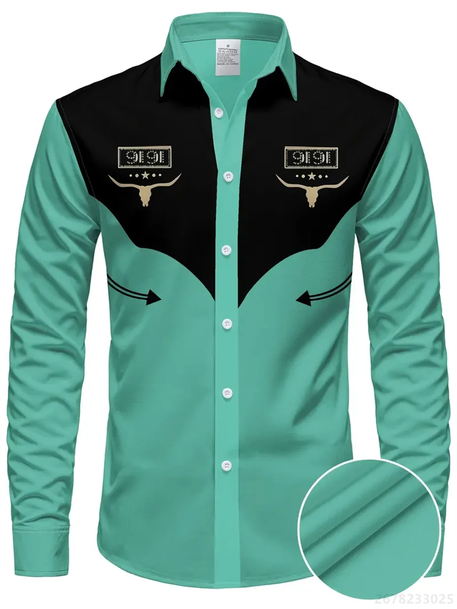 Men's shirt long sleeve shirt, casual retro striped denim style fashion design long men's top, casual breathable button style