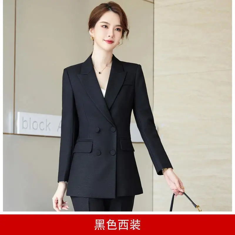 Double-Breasted Suit Jacket Women's Professional Set Autumn Winter British Style Fashionable Korean Version Formal Wear