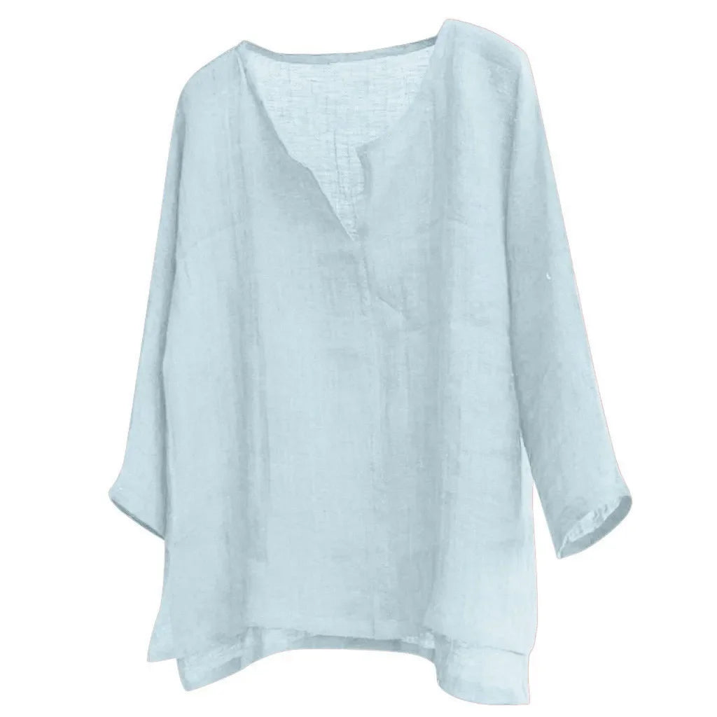 Autumn New Men's Long Sleeve Baggy V-neck Shirt Solid Color Casual Breathable Lightweight  Versatile Basic Tops Male Dailywear