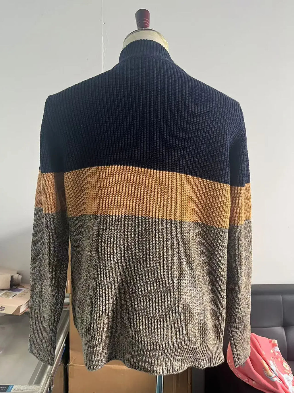 Pullovers Men Knitted Tops Zipper Turn Down Collar Full Sleeve Slim Fit Polo Sweaters Casual Regular Knit Splice Autumn Winter