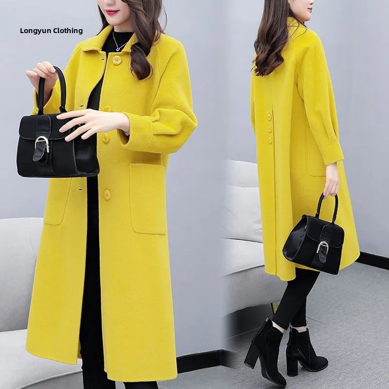 Fashionable Oversized Woolen Coat Women's Simple Style Korean Version Autumn Winter New Arrival Straight Cut Mid-Length Polo...